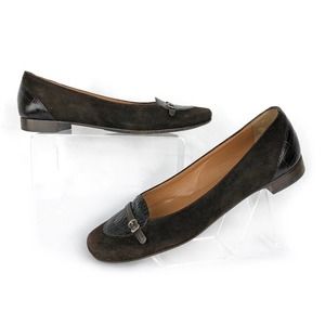 Furla Suede Loafers Brown Croc Leather Slip On Ballerina Flats 6